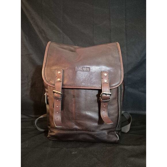 Kenneth Cole Reaction Brown Leather Backpack Laptop Bag Satchel Academia - Picture 3 of 13